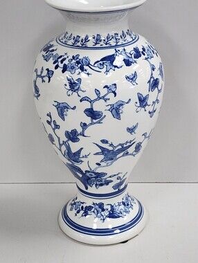 Blue & White Floral Ceramic Vase - Home Art